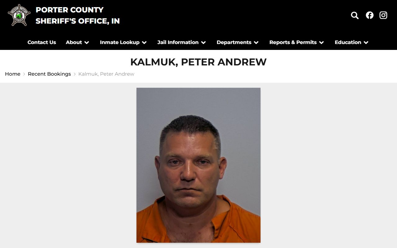 Porter County inmate record profile with booking fields and charges