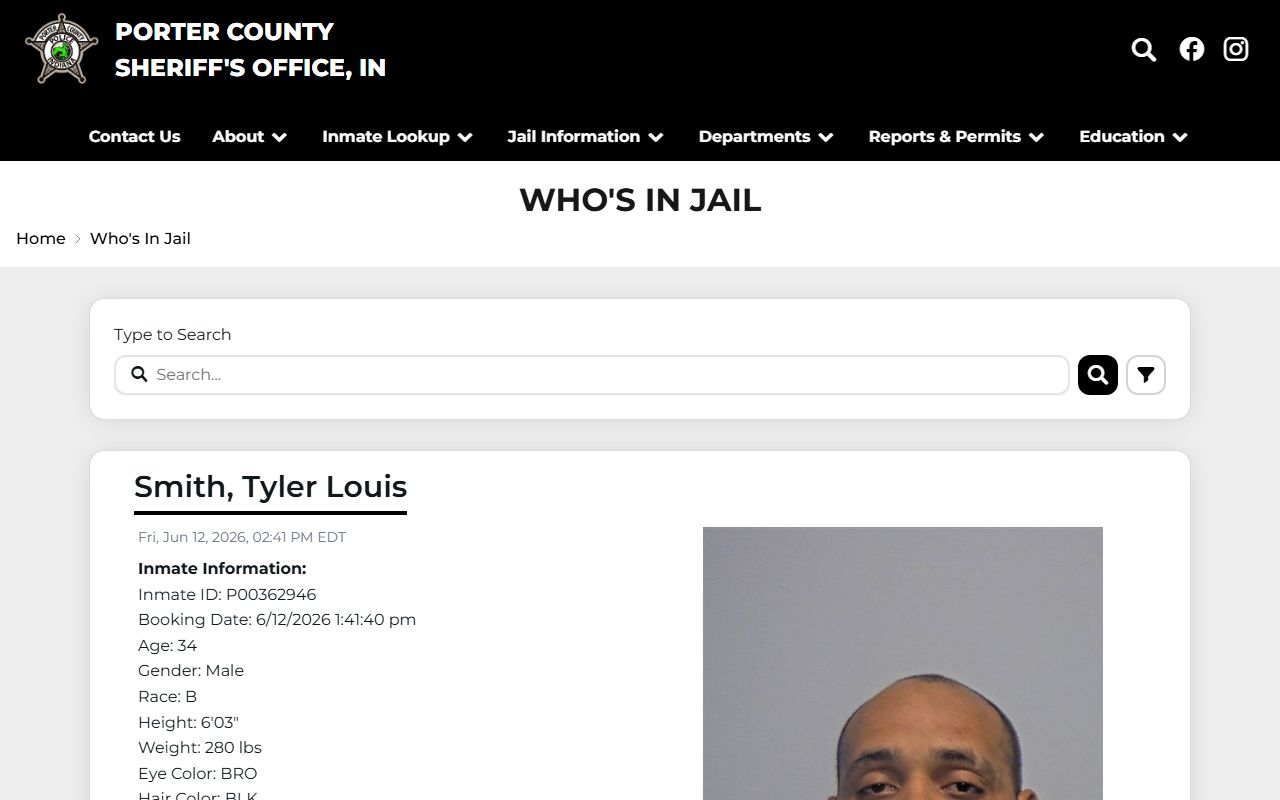 Porter County jail roster search with current inmate cards